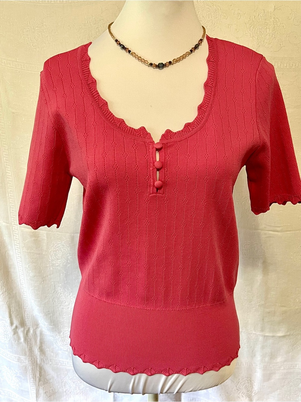 Philosophy Women’s Short Sleeve Pink Scallop Sweater Top Size Large